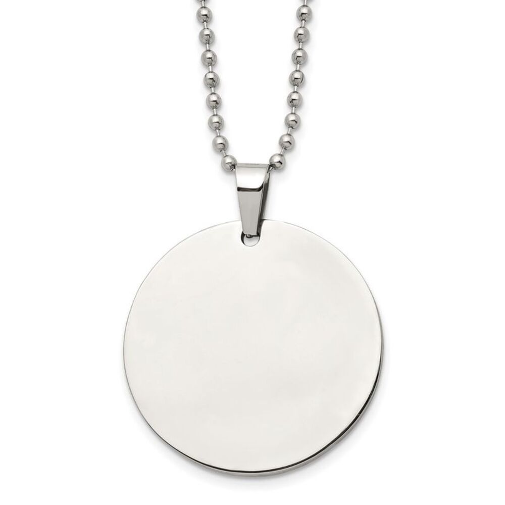 Stainless Steel Reversible 2x38mm Round Engravable Disc Necklace 24 In